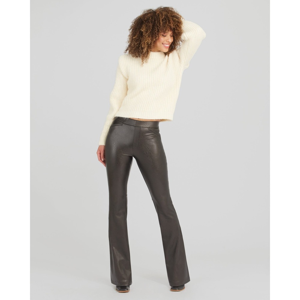 Spanx Leather Like Flare Pull On Pant Size Medium Luxe Black Edgy Disco 70s